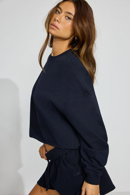 SoftTerry Chopped Crewneck Sweatshirt Navy Garage Clothing Women