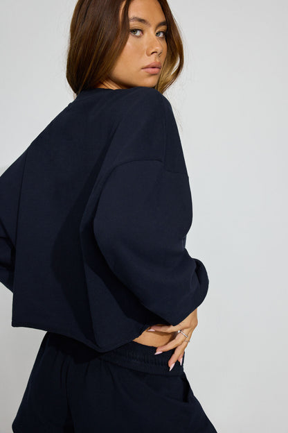 SoftTerry Chopped Crewneck Sweatshirt Navy Garage Clothing Women