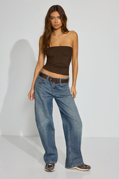 Rosalie Ruched Tube  Top Brown Garage Clothing Women