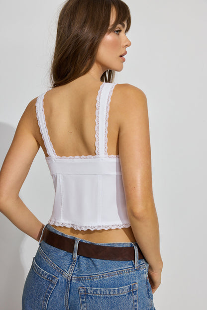 Lace Trim Flyaway Cami Top White Garage Clothing Women