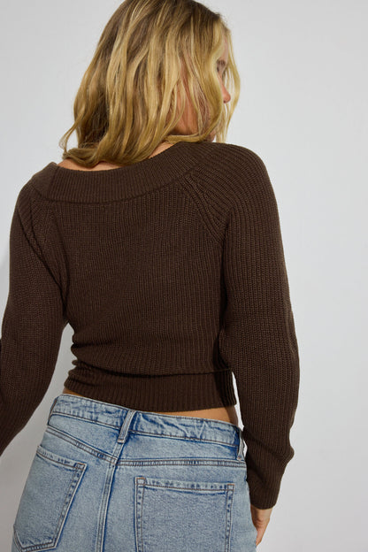 Rylie Supersoft V-Neck Top Brown Garage Clothing Women