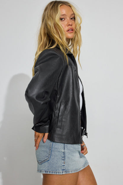 Faux Leather Worker Jacket Black Garage Clothing Women