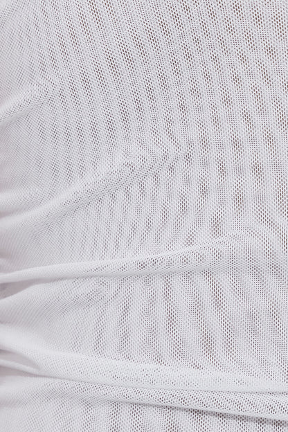 Plunge Ruched Mesh Top White Garage Clothing Women
