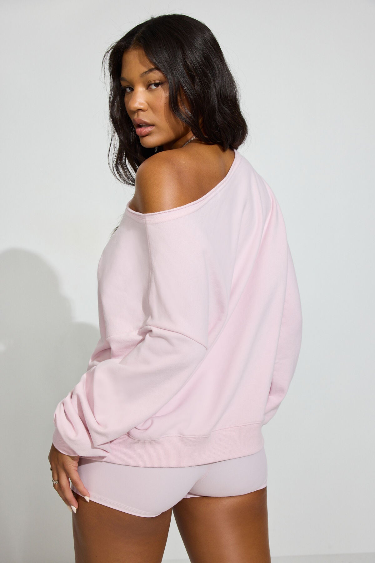 SoftTerry Off Shoulder Sweatshirt Pink Garage Clothing Women
