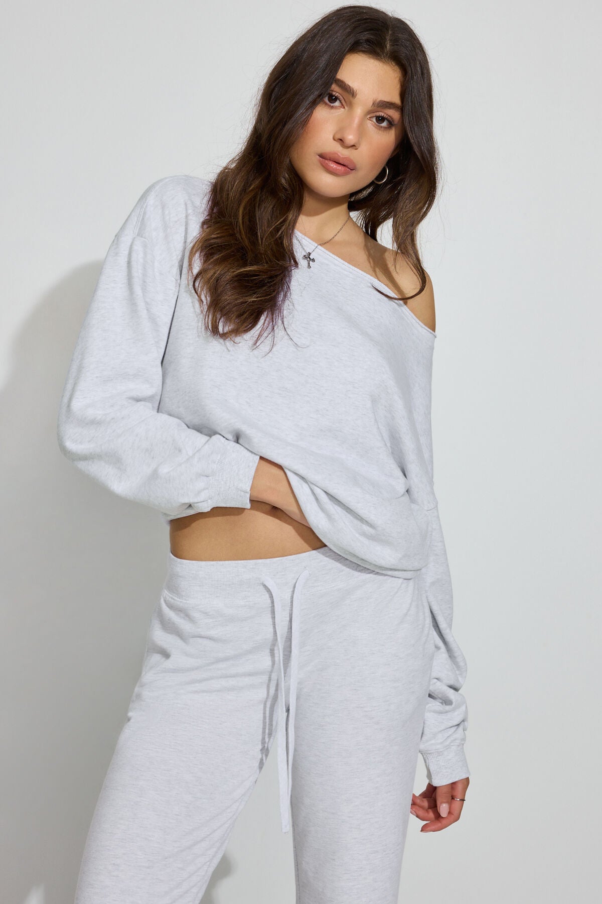SoftTerry Off Shoulder Sweatshirt Gray Garage Clothing Women