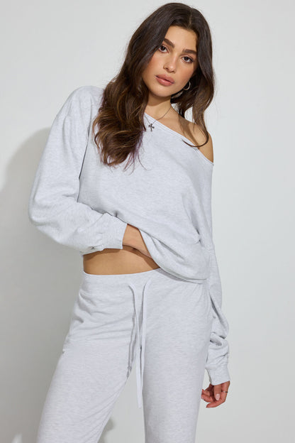 SoftTerry Off Shoulder Sweatshirt Gray Garage Clothing Women