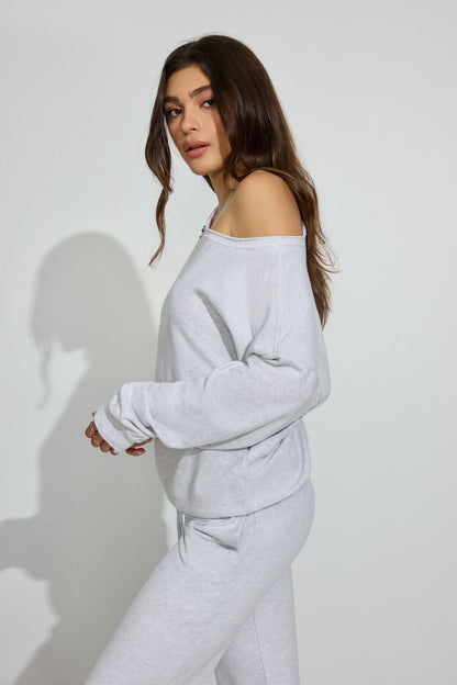 SoftTerry Off Shoulder Sweatshirt Gray Garage Clothing Women