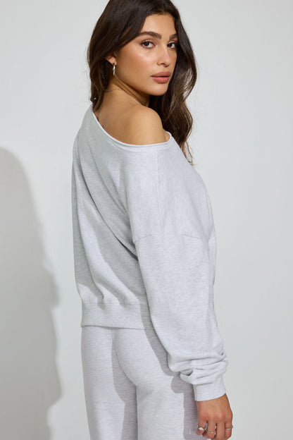 SoftTerry Off Shoulder Sweatshirt Gray Garage Clothing Women