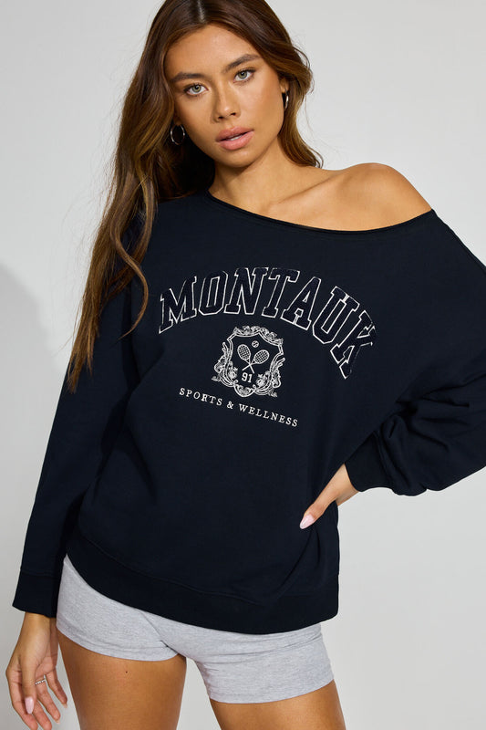 SoftTerry Off Shoulder Sweatshirt Blue Garage Clothing Women
