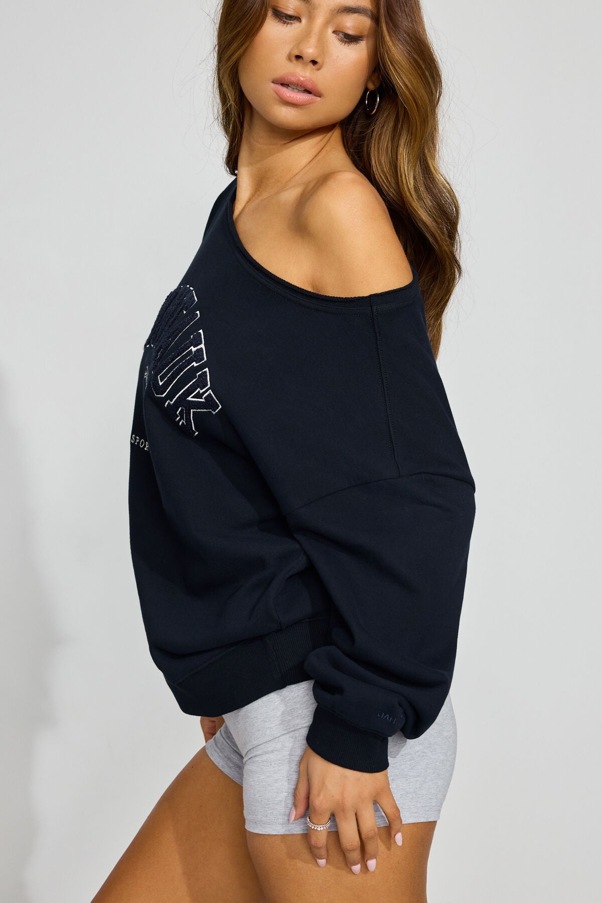 SoftTerry Off Shoulder Sweatshirt Blue Garage Clothing Women