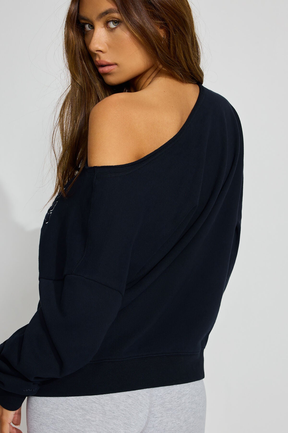 SoftTerry Off Shoulder Sweatshirt Blue Garage Clothing Women