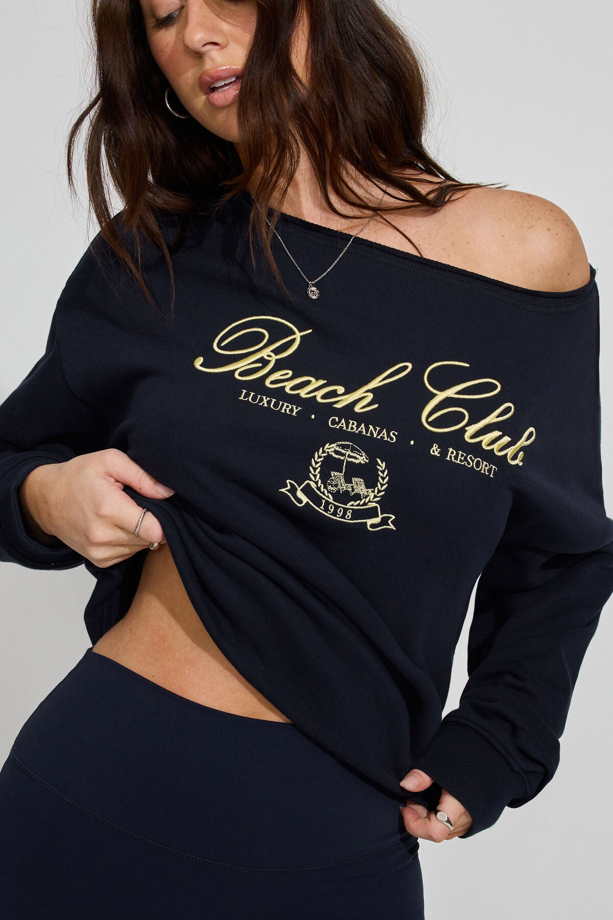 SoftTerry Off Shoulder Sweatshirt Blue Garage Clothing Women