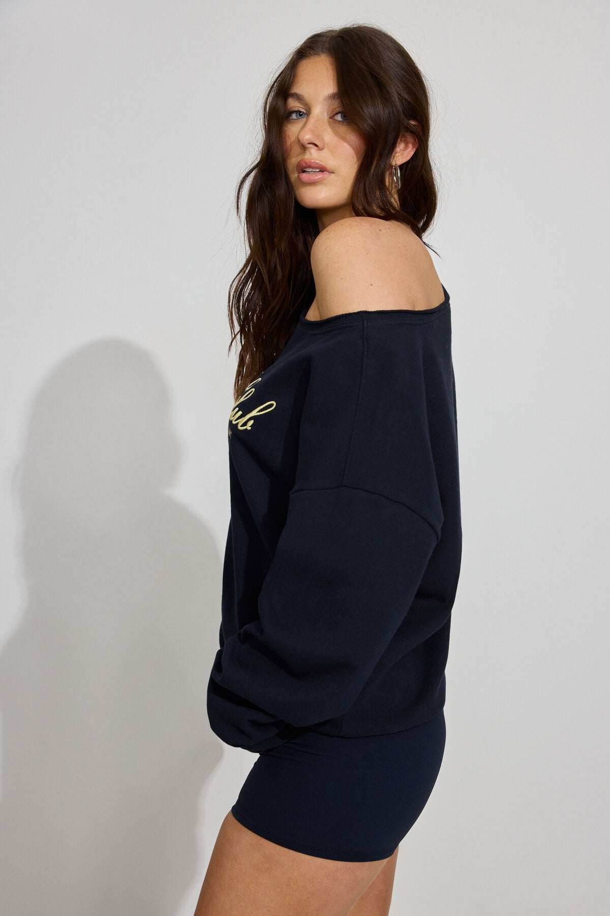 SoftTerry Off Shoulder Sweatshirt Blue Garage Clothing Women