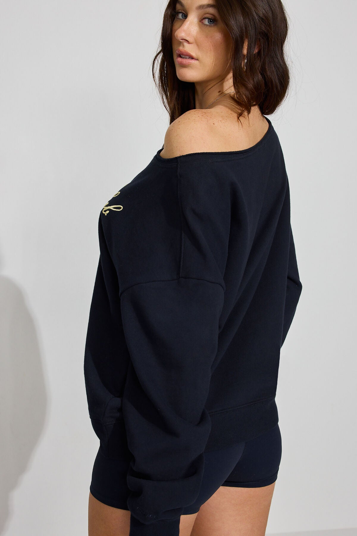 SoftTerry Off Shoulder Sweatshirt Blue Garage Clothing Women