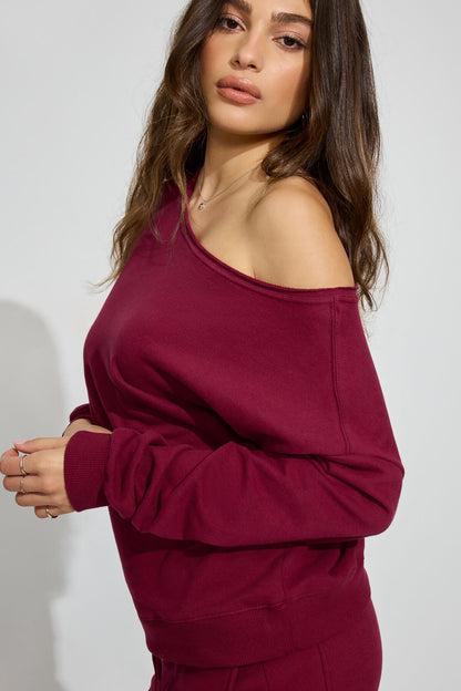 SoftTerry Off Shoulder Sweatshirt Burgundy Garage Clothing Women