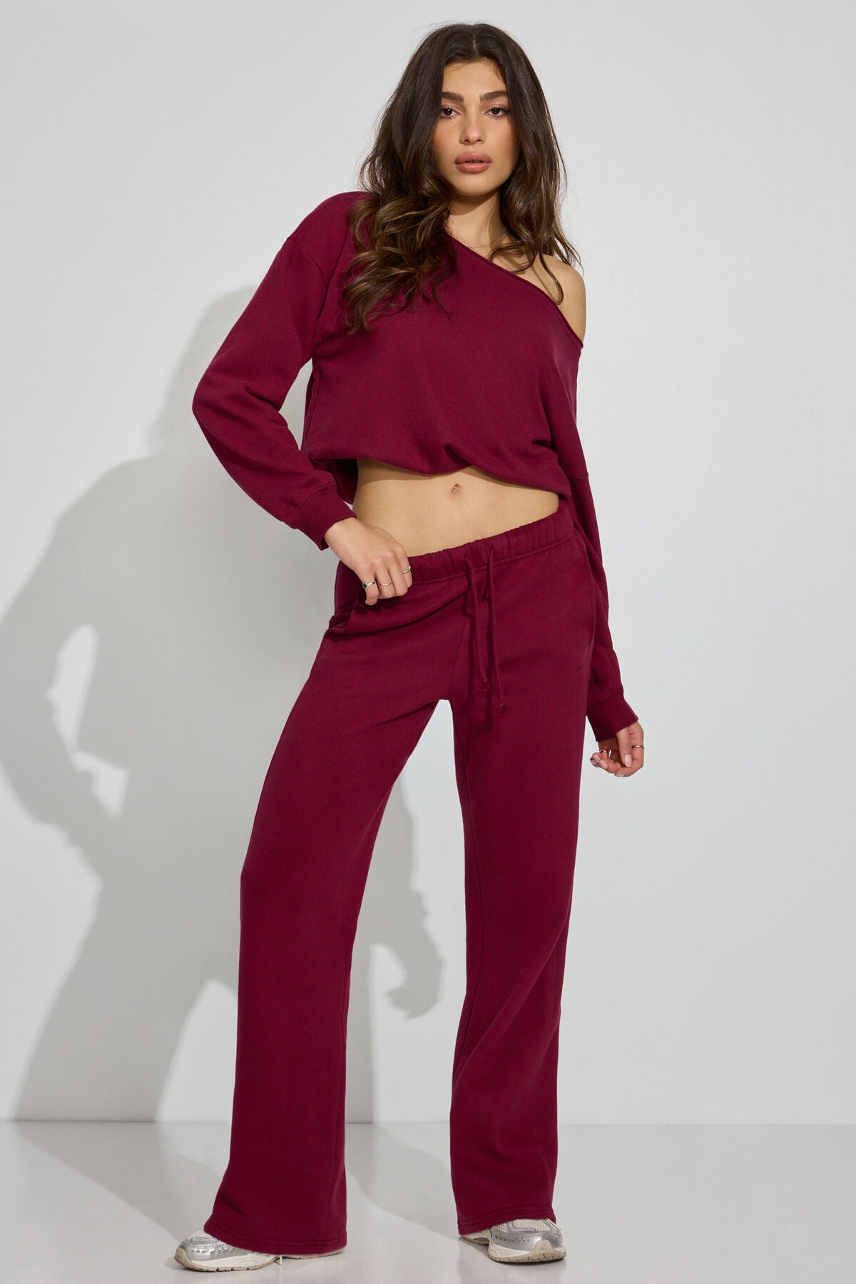 SoftTerry Off Shoulder Sweatshirt Burgundy Garage Clothing Women