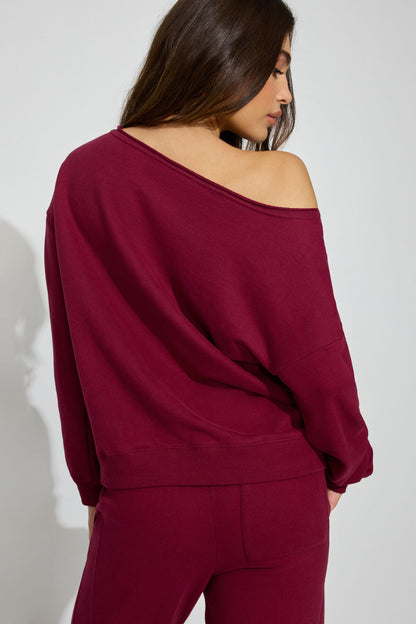 SoftTerry Off Shoulder Sweatshirt Burgundy Garage Clothing Women