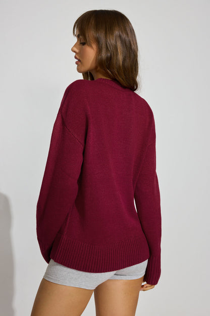 Roxy Long Sleeve Supersoft Crewneck Sweater Burgundy Garage Clothing Women