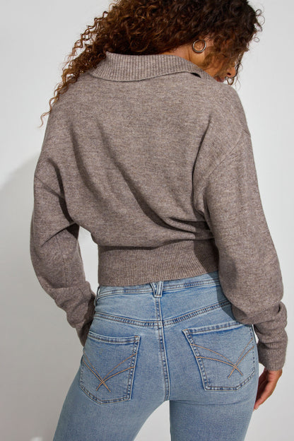 Long Sleeve Spongy Henley Sweater Brown Garage Clothing Women