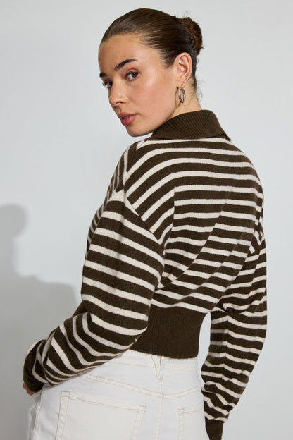 Long Sleeve Spongy Henley Sweater Brown Garage Clothing Women