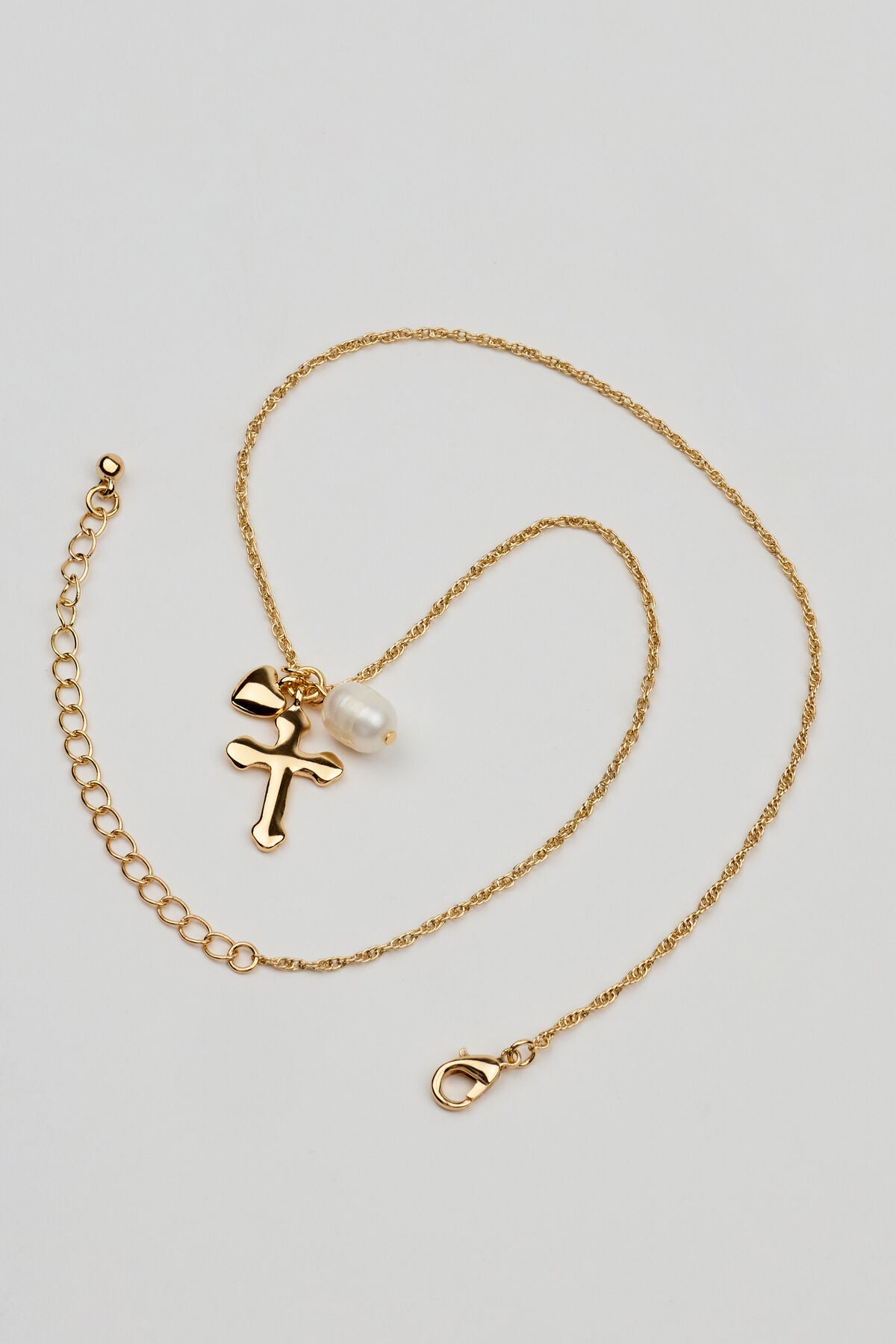 Cross, Pearl, & Heart Necklace WHITE Garage Clothing Women
