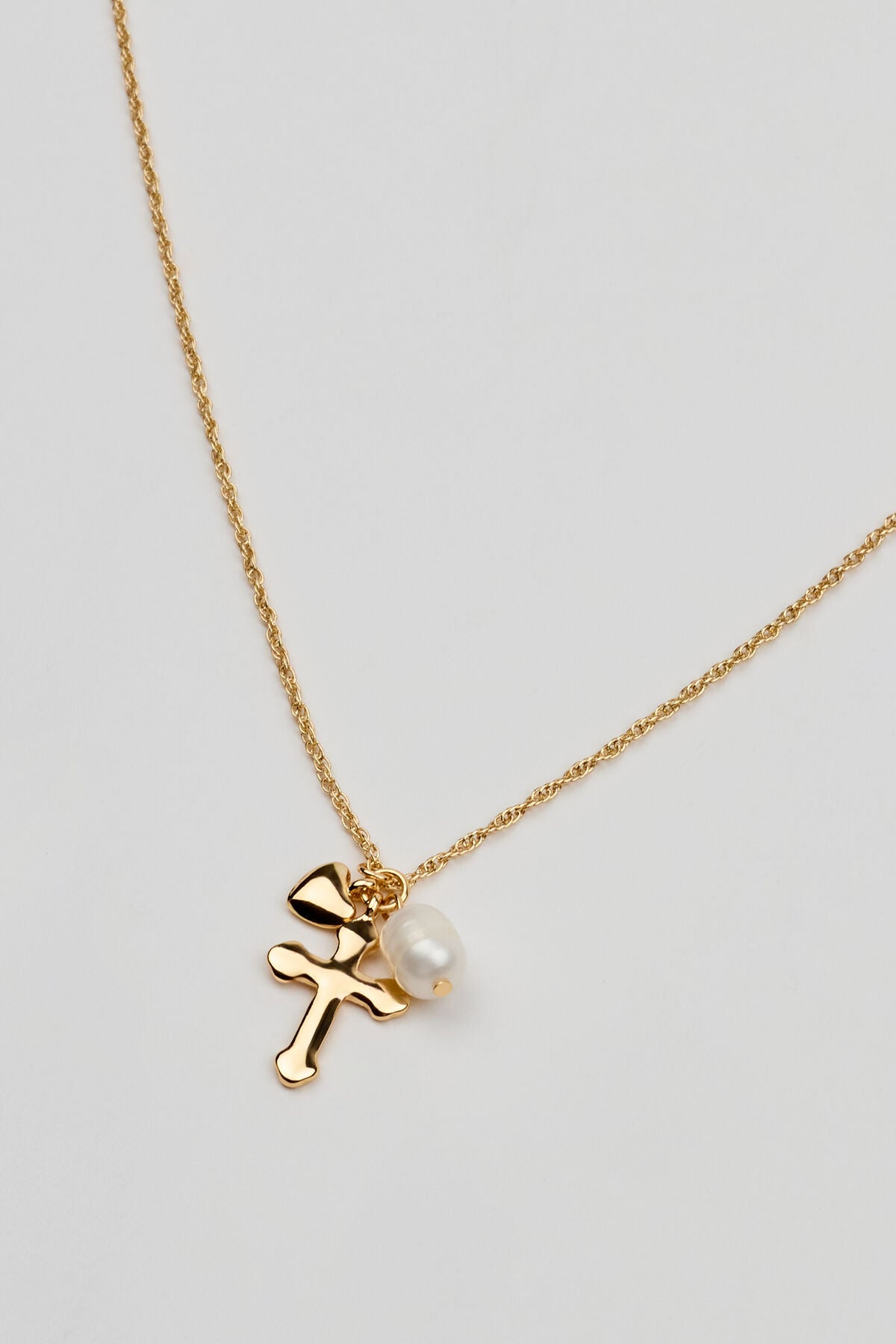 Cross, Pearl, & Heart Necklace WHITE Garage Clothing Women