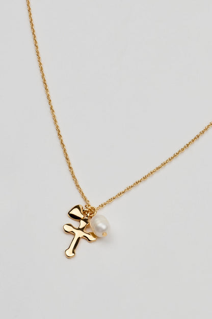 Cross, Pearl, & Heart Necklace WHITE Garage Clothing Women
