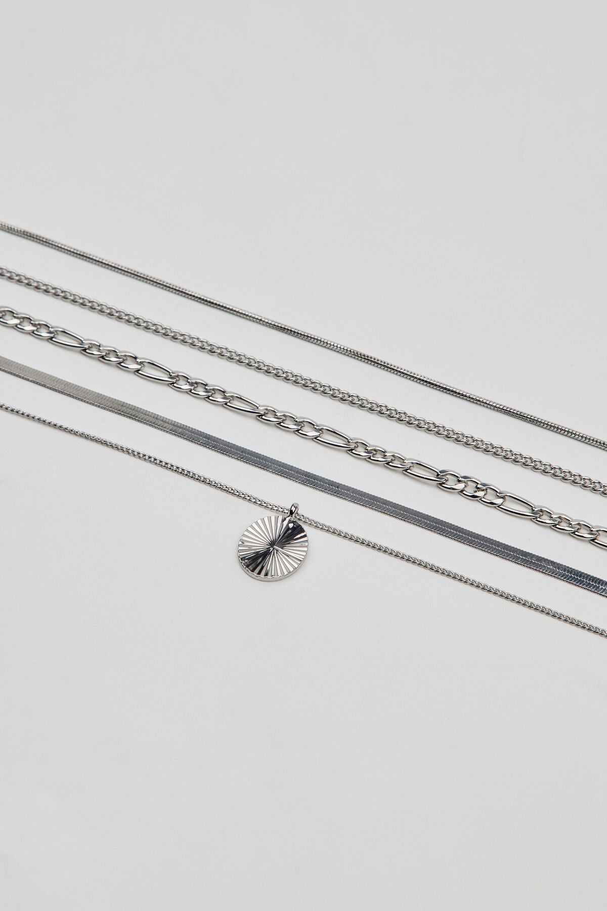 Set of 5 Clean Diamond Cut Oval Necklaces Gray Garage Clothing Women