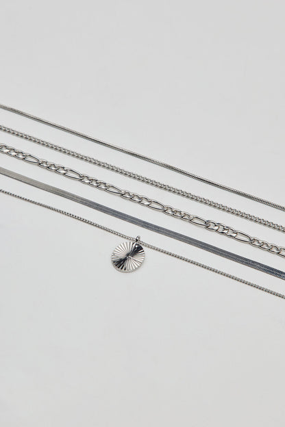 Set of 5 Clean Diamond Cut Oval Necklaces Gray Garage Clothing Women