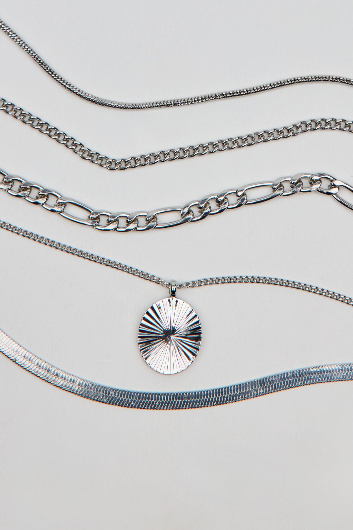 Set of 5 Clean Diamond Cut Oval Necklaces Gray Garage Clothing Women