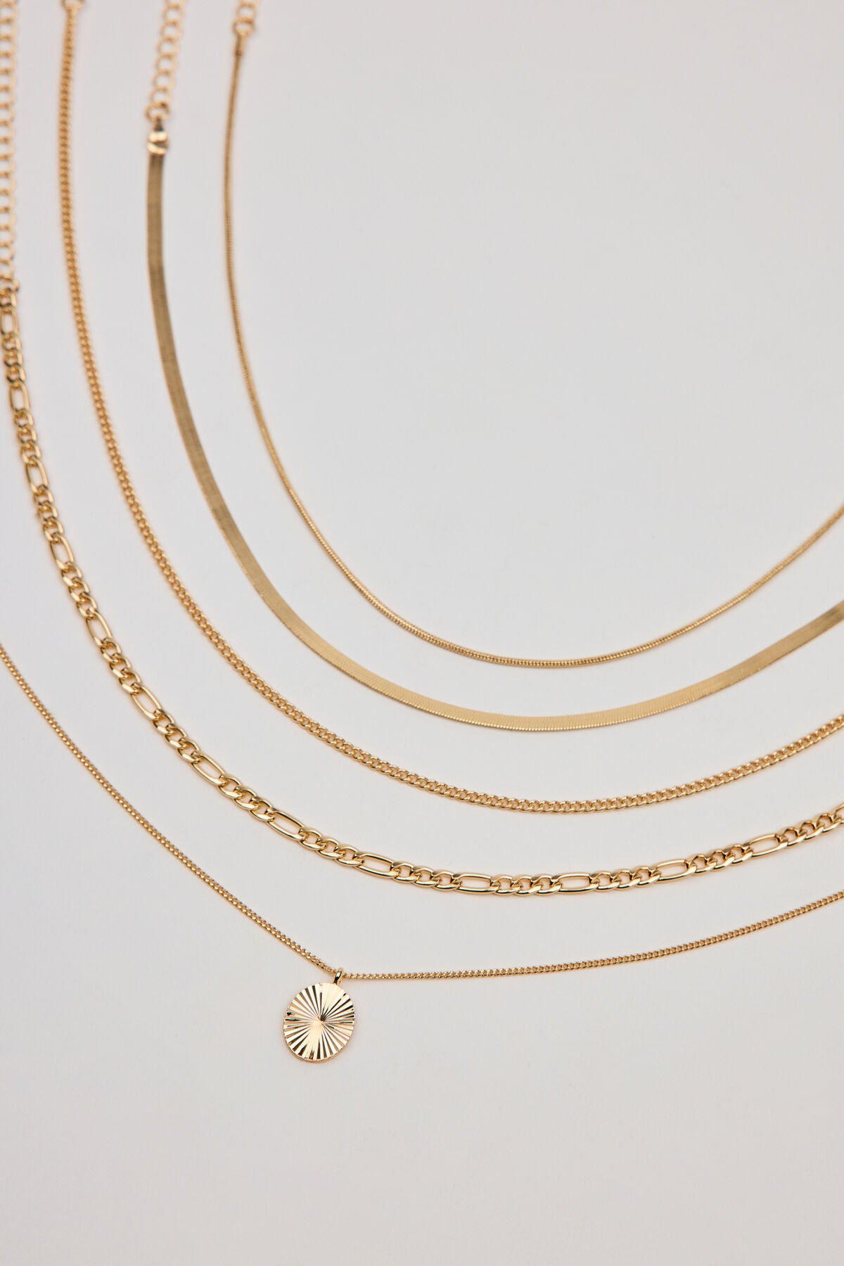 Set of 5 Clean Diamond Cut Oval Necklaces Yellow Garage Clothing Women