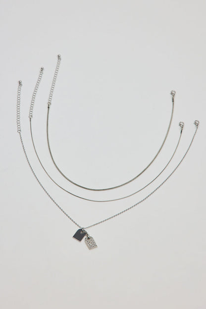 Set of 3 Dog Tags Necklaces Gray Garage Clothing Women