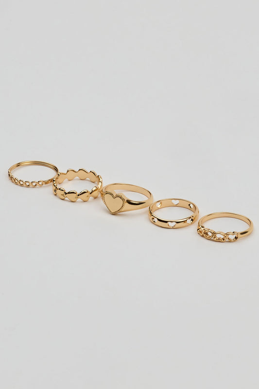 Set of 5 Allover Hearts Rings Yellow Garage Clothing Women