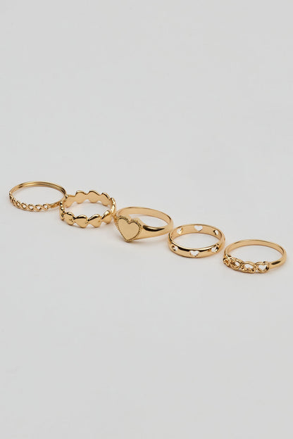 Set of 5 Allover Hearts Rings Yellow Garage Clothing Women
