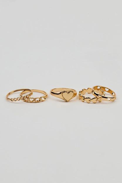 Set of 5 Allover Hearts Rings Yellow Garage Clothing Women