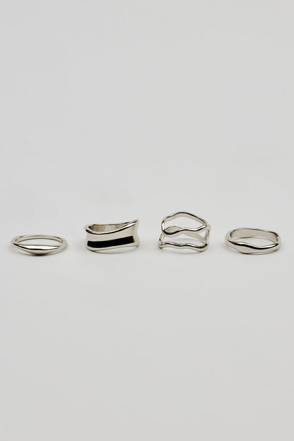 Set of 4 Wavy Minimal Rings Gray Garage Clothing Women