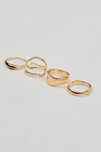 Set of 4 Wavy Minimal Rings Yellow Garage Clothing Women