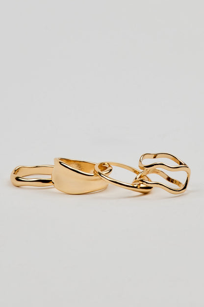 Set of 4 Wavy Minimal Rings Yellow Garage Clothing Women
