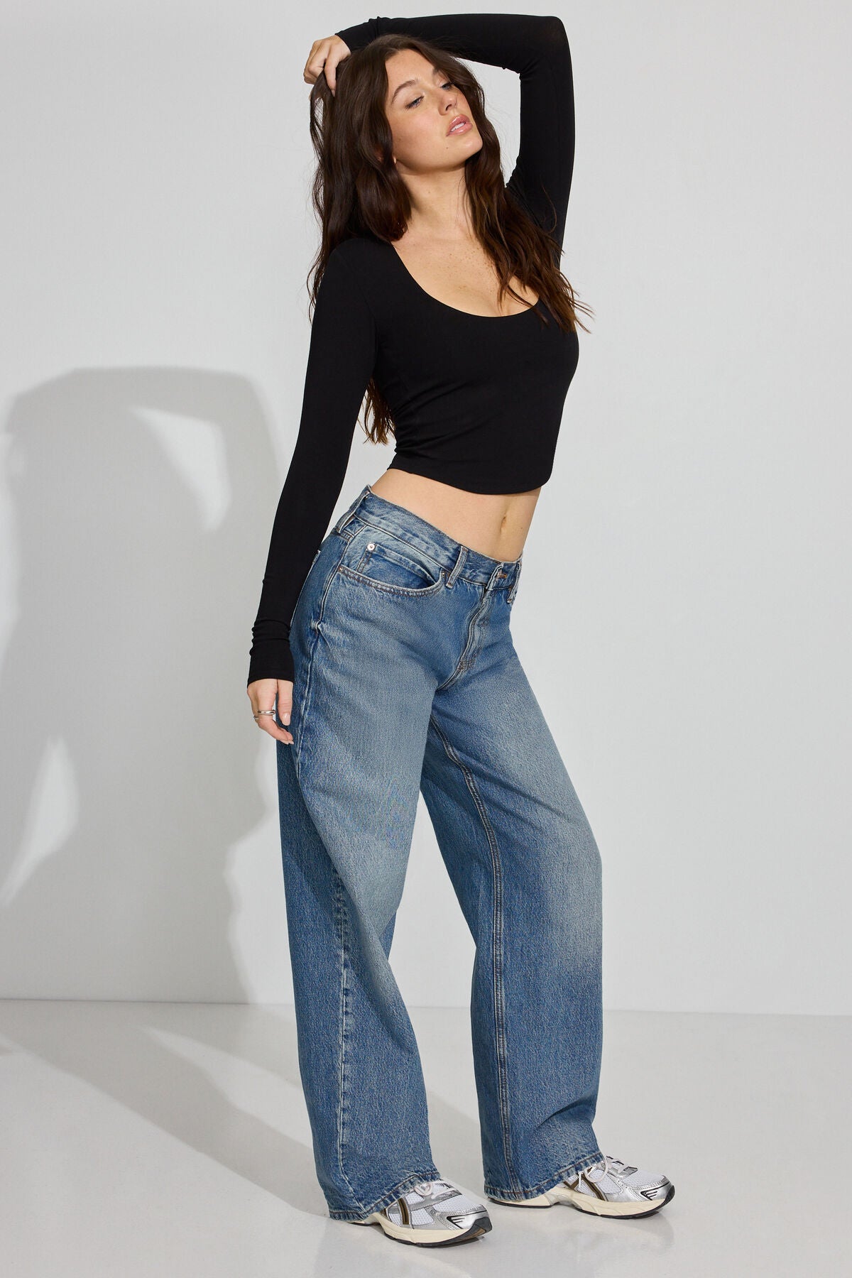 Scoop Neck Long Sleeve Top Black Garage Clothing Women