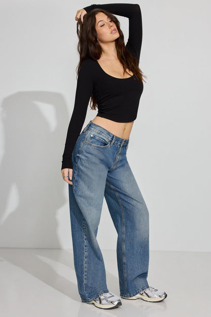 Scoop Neck Long Sleeve Top Black Garage Clothing Women