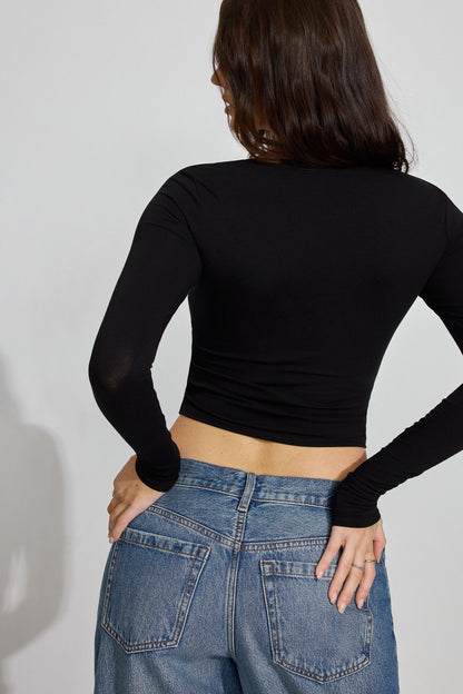 Scoop Neck Long Sleeve Top Black Garage Clothing Women