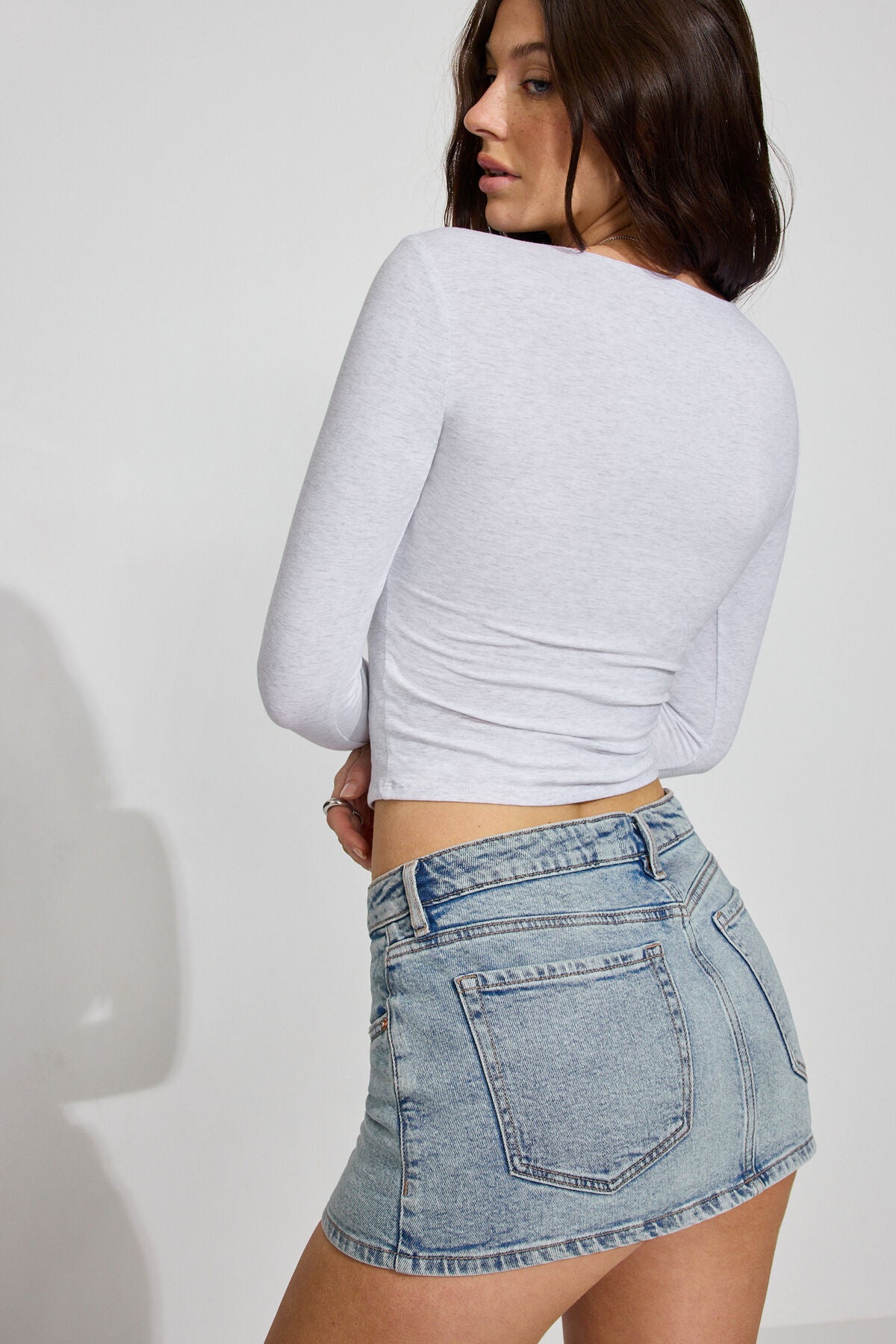 Scoop Neck Long Sleeve Top Gray Garage Clothing Women