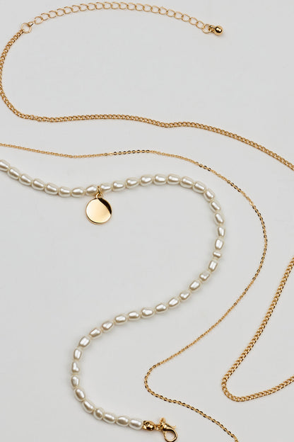 Set of 3 Pearl and Chain Necklaces WHITE Garage Clothing Women