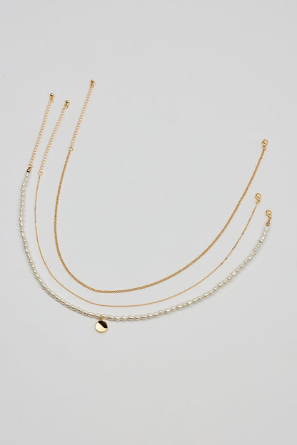 Set of 3 Pearl and Chain Necklaces WHITE Garage Clothing Women