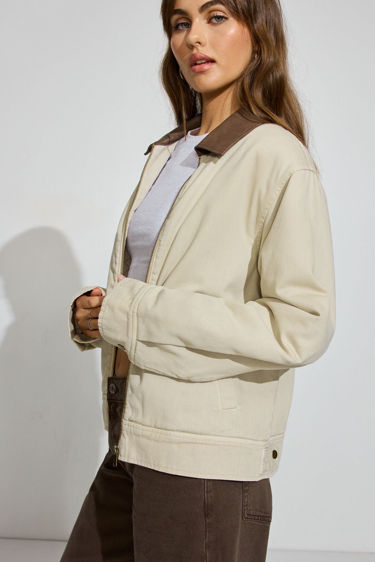 Twill Worker Jacket Beige Garage Clothing Women