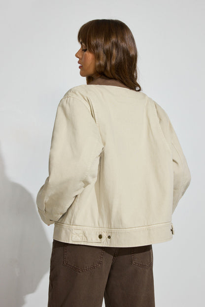Twill Worker Jacket Beige Garage Clothing Women