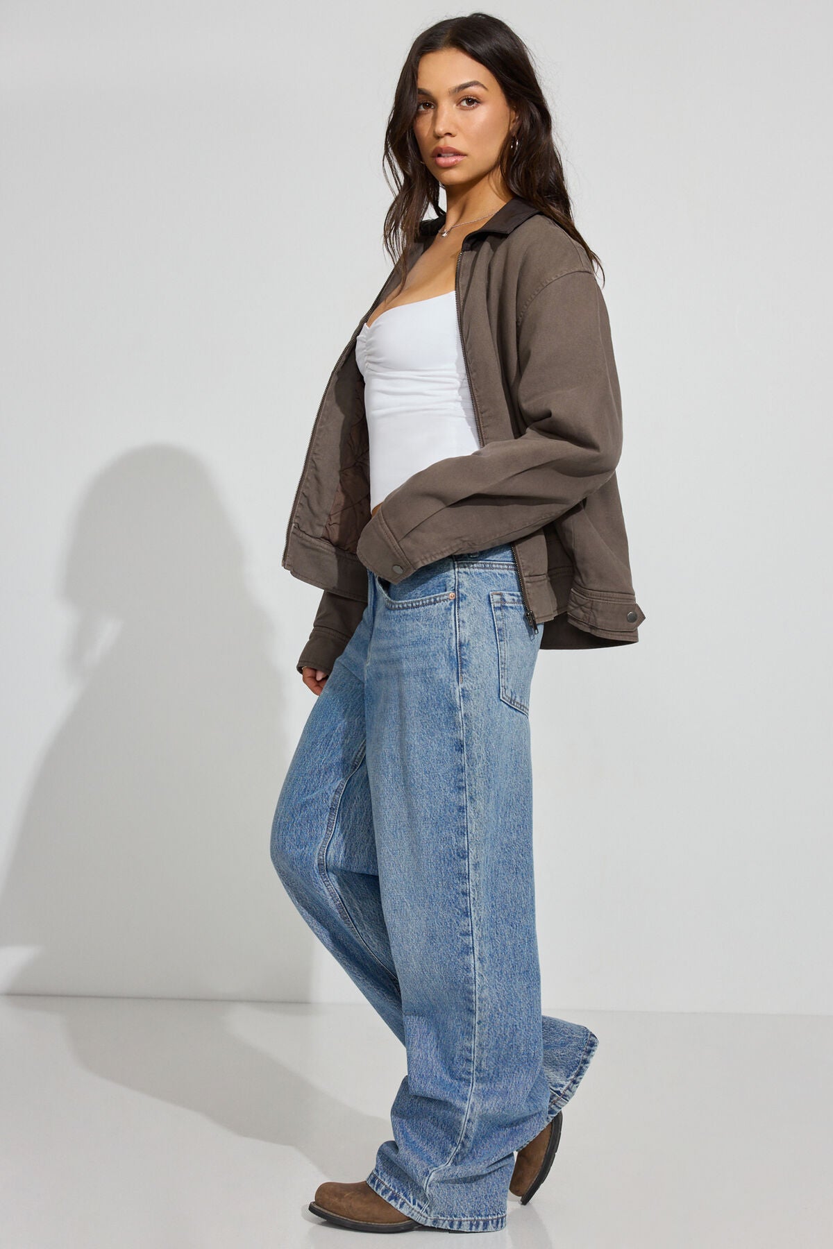 Twill Worker Jacket Brown Garage Clothing Women