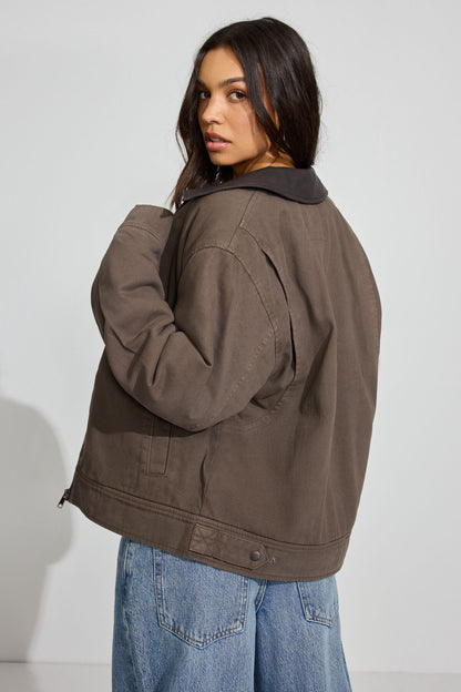 Twill Worker Jacket Brown Garage Clothing Women