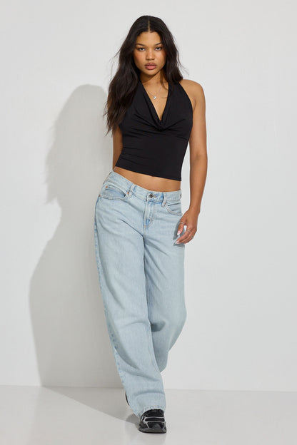 Deep Cowl Neck Halter Top Black Garage Clothing Women