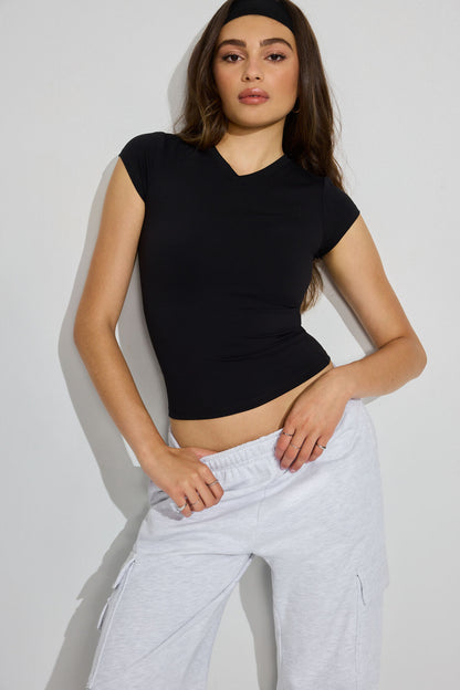 High V-Neck Sleek Top Black Garage Clothing Women